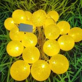 Гирлянда Новогодняя Шар хлопковый Тайские фонарики 20 шаров, 5 м Желтая - фото 1 - id-p179625981