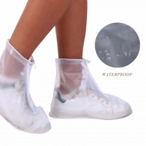 Защитные чехлы (дождевики, пончи) для обуви от дождя и грязи с подошвой цветные р-р 45-46 (3XL) Белые