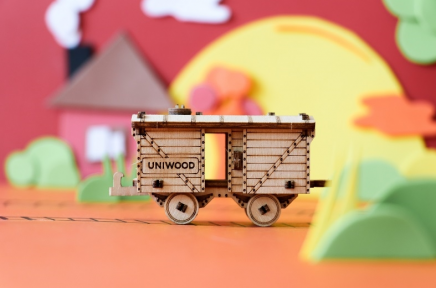 Миниатюрный деревянный конструктор Uniwood Товарный Вагон Сборка без клея, 31 деталь, фото 1