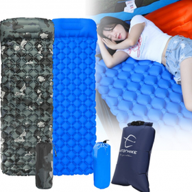 Туристический сверхлегкий матрас со встроенным насосом SLEEPING PAD и воздушной подушкой  Милитари