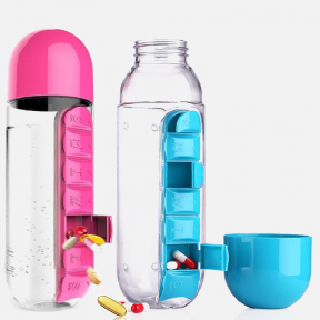 Таблетница-органайзер на каждый день Pill Vitamin Organizer с бутылкой для воды Синий - фото 1 - id-p179624550