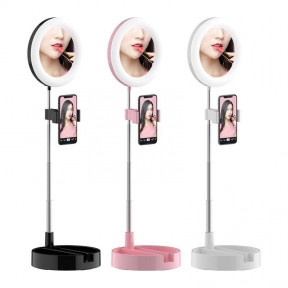 Мультифункциональное зеркало для макияжа с держателем для телефона G3 и круговой LED-подсветкой Черное - фото 1 - id-p132027422