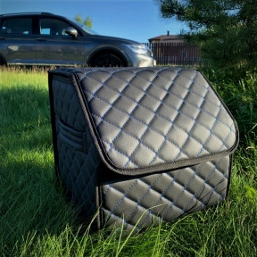 Автомобильный органайзер Кофр в багажник Premium CARBOX Усиленные стенки (размер 30х30см) Черный с синей - фото 1 - id-p180989692