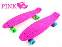 Скейтборд Пенни Борд (Penny Board) однотонный, матовые колеса 2 дюйма (цвет микс), до 60 кг. Розовый