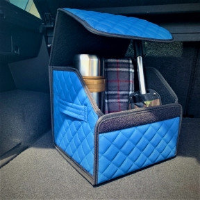 Автомобильный органайзер Кофр в багажник LUX CARBOX Усиленные стенки (размер 30х30см) Синий с синей строчкой