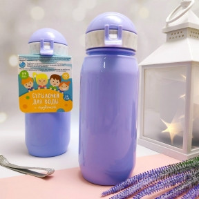 Бутылочка для воды и напитков Bool-Bool Kids с трубочкой и шнурком, 400 мл, 3 Фиолетовый - фото 1 - id-p179940474