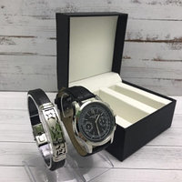 Подарочный набор 2 в 1 мужские кварцевые часы и браслет Модель 6