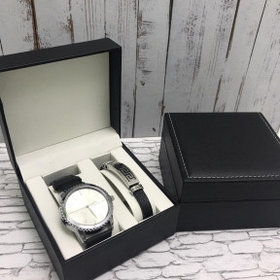 Подарочный набор 2 в 1 мужские кварцевые часы и браслет Модель 1