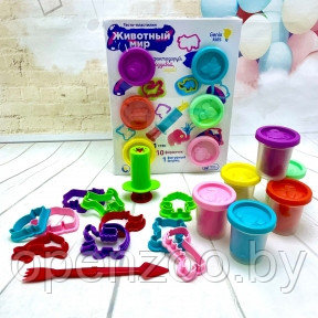 Набор для лепки Genio Kids Тесто-пластилин. Животный мир 6 цветов, 10 формочек - фото 1 - id-p173095683