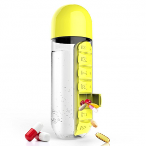 Таблетница-органайзер на каждый день Pill Vitamin Organizer с бутылкой для воды Желтый - фото 1 - id-p179623123
