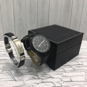Подарочный набор 2 в 1 мужские кварцевые часы и браслет Модель 20, фото 1
