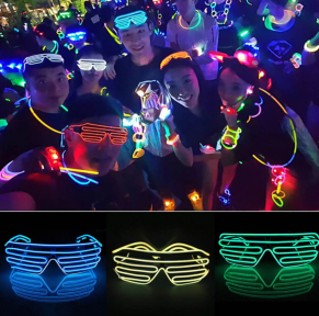 Светодиодные очки EL Wire для вечеринок с подсветкой (три режима подсветки) Синие - фото 1 - id-p179623474