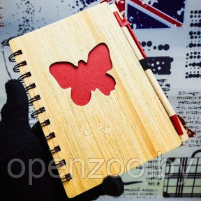 Набор канцелярский: блокнот на спирали и ручка, ECO (12,0х16,0 см, 70 листов) Бабочка красная - фото 1 - id-p136076870
