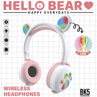 Беспроводные Bluetooth наушники Hello Bear BK-5 с подсветкой Розовый с белым