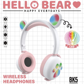 Беспроводные Bluetooth наушники Hello Bear BK-5 с подсветкой Розовый с белым - фото 1 - id-p164989265