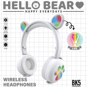 Беспроводные Bluetooth наушники Hello Bear BK-5 с подсветкой Белые - фото 1 - id-p164989267