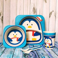 Детская посуда из бамбука из 5 предметов (набор) Bamboo Ware Kids Set. Выбери своего зверька Пингвин