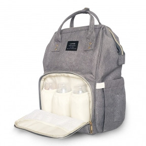Сумка - рюкзак для мамы Baby Mo с USB / Цветотерапия, качество, стиль Светло серый с карабином и креплением - фото 1 - id-p179629049