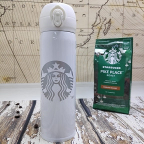 Термокружка Starbucks 450мл (Качество А) Белый с логотипом в серебре - фото 1 - id-p179629083