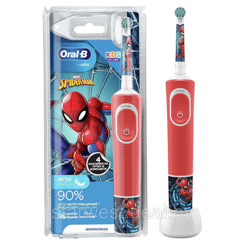 Oral-B Braun Vitality 100 Kids Spider Man Детская электрическая зубная щетка D100.413.2K - фото 2 - id-p188167324