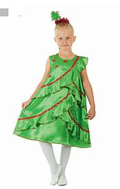 Карнавальный костюм "Ёлочка атласная", платье, ободок, р-р 32, рост 128 см