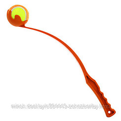 Игрушка для собаки "Мячик с палкой-кидалкой" д6,5см 48см, резиновая с пластиковой палкой, цвета микс (Китай)