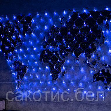 Гирлянда сеть 1,8х1,5м, прозрачный ПВХ, 180 LED, цвет Синий - фото 2 - id-p194555259
