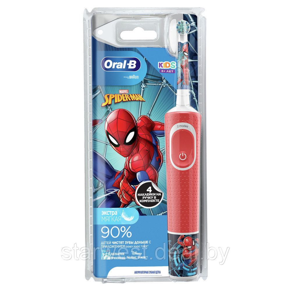 Oral-B Braun Vitality 100 KIDS Spider Man Детская электрическая зубная щетка D100.413.2K - фото 2 - id-p168477200