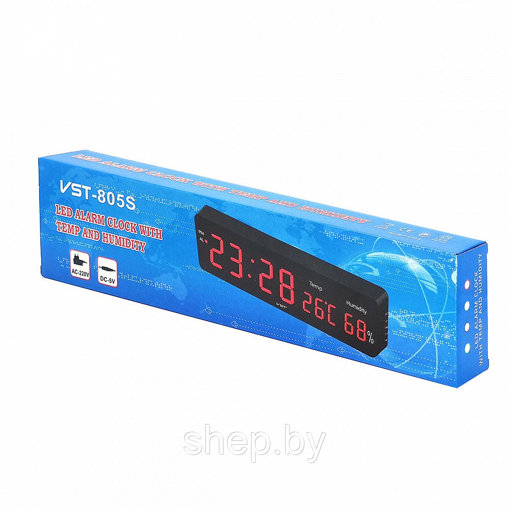 Часы электронные настенные (часы,термометр) VST-805S Цвет подсветки: белый,синий,красный - фото 9 - id-p194556094