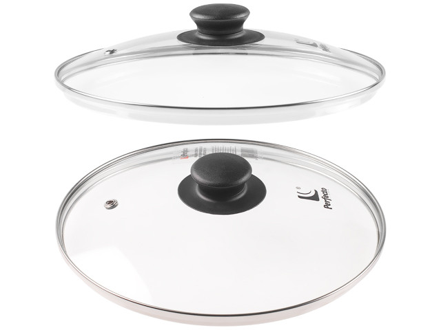 Крышка стеклянная, 280 мм, с металлическим ободом, круглая, PERFECTO LINEA (Стеклянная крышка на сковороду - фото 1 - id-p194557474