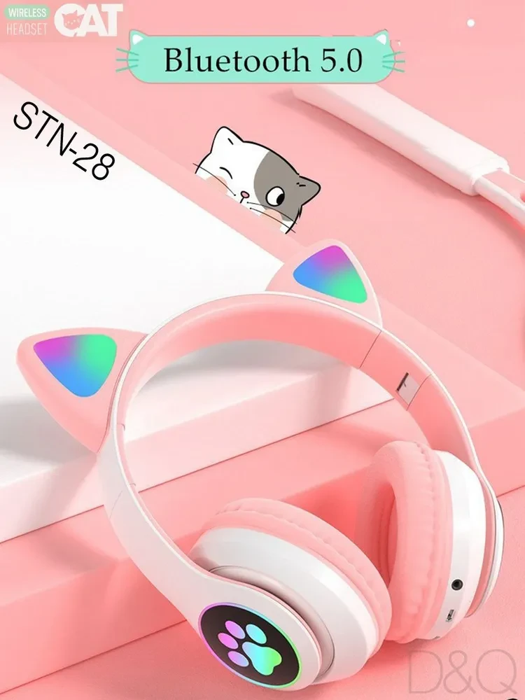 Беспроводные наушники со светящимися кошачьими ушами STN-28, розовые - фото 4 - id-p194558229