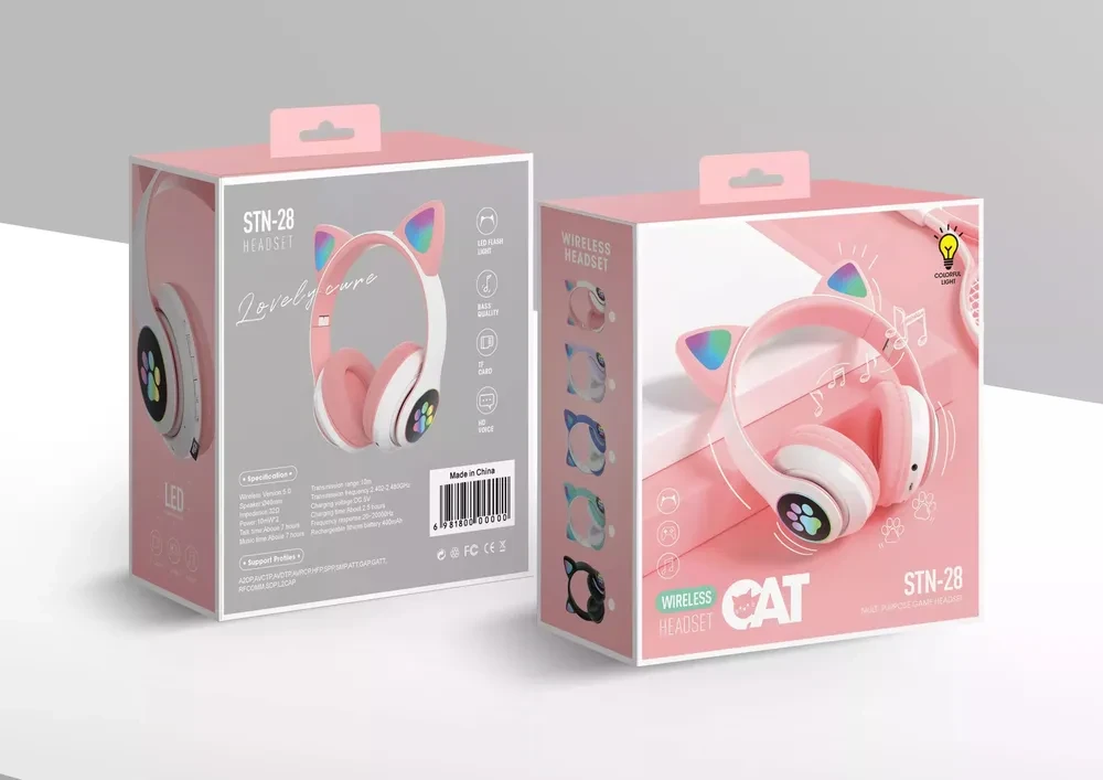 Беспроводные наушники со светящимися кошачьими ушами STN-28, розовые - фото 6 - id-p194558229
