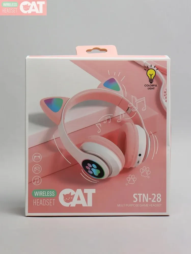 Беспроводные наушники со светящимися кошачьими ушами STN-28, розовые - фото 5 - id-p194558229