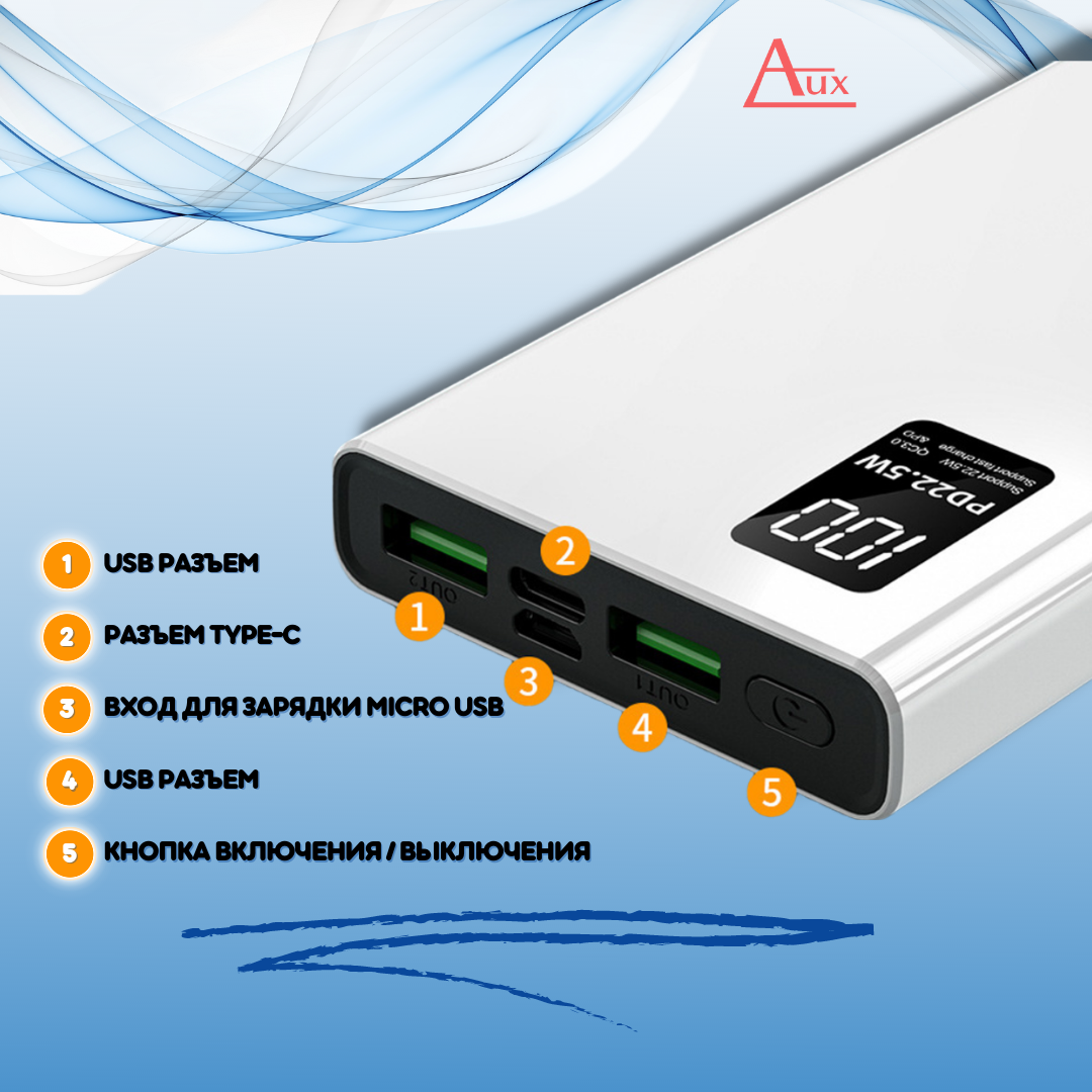 Pawer Bank 10000mAh PD22 2W (белый) - фото 2 - id-p194558280