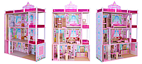 Кукольный домик деревянный для кукол DOLL HOUSE с мебелью, 3 этажа, 5 комнат, арт.B744