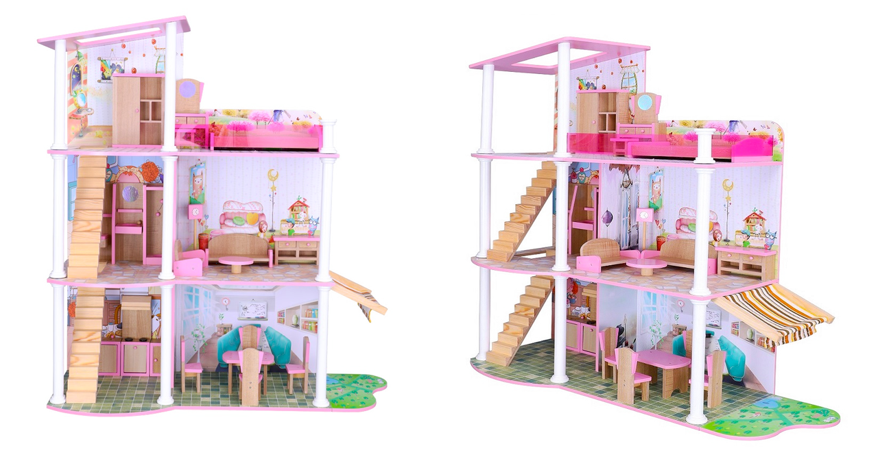 Деревянный кукольный домик для кукол DOLL HOUSE с мебелью, 3 этажа, 5 комнат,арт. B743