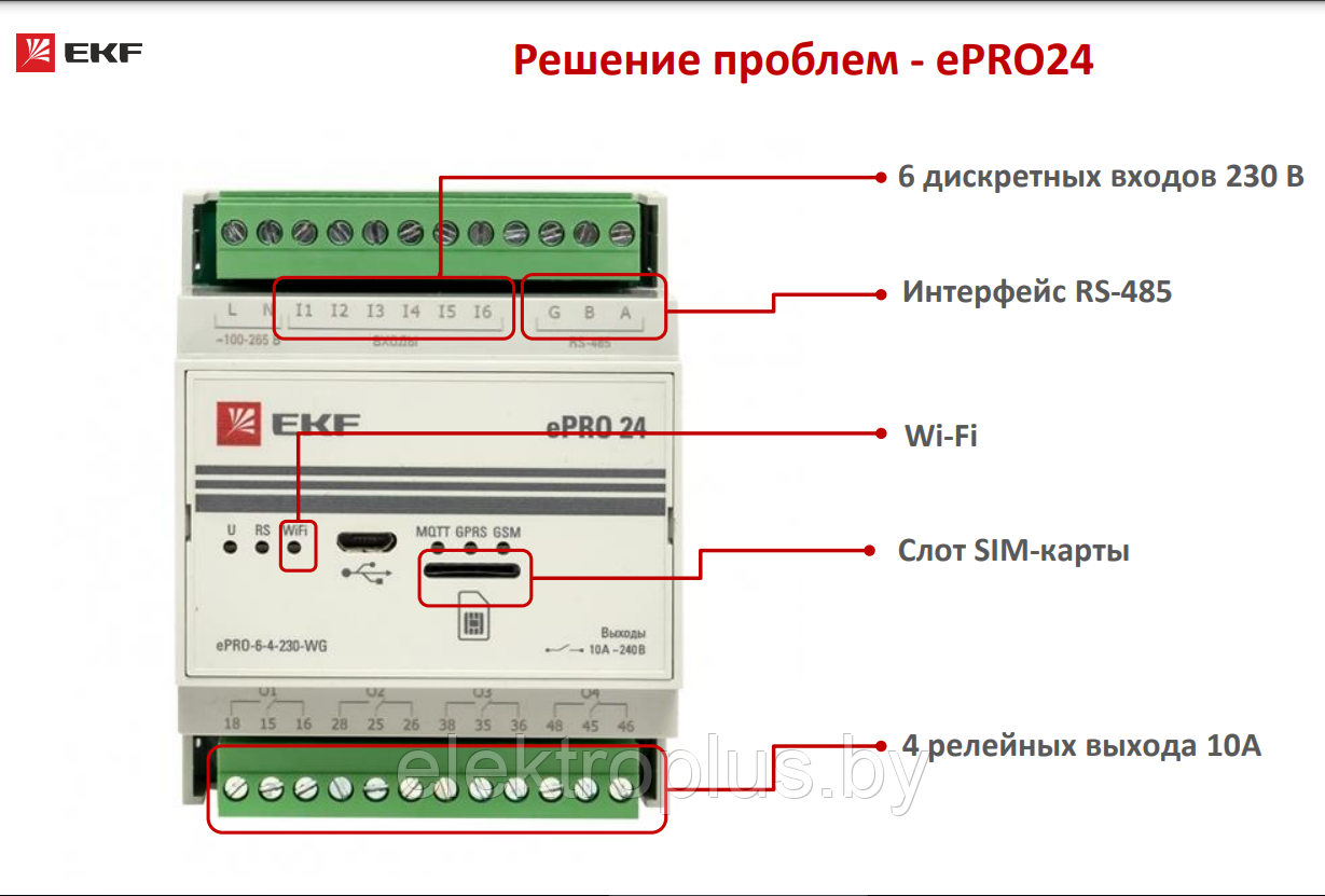 Контроллер ePRO 24 удаленного управления 6вх\4вых 230В EKF PROxima - фото 2 - id-p194573857