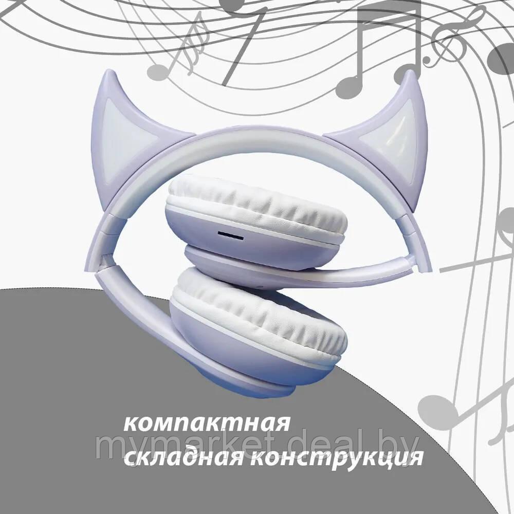 Беспроводные детские наушники с ушками и подсветкой STN-25 белый/фиолетовый - фото 5 - id-p194581056