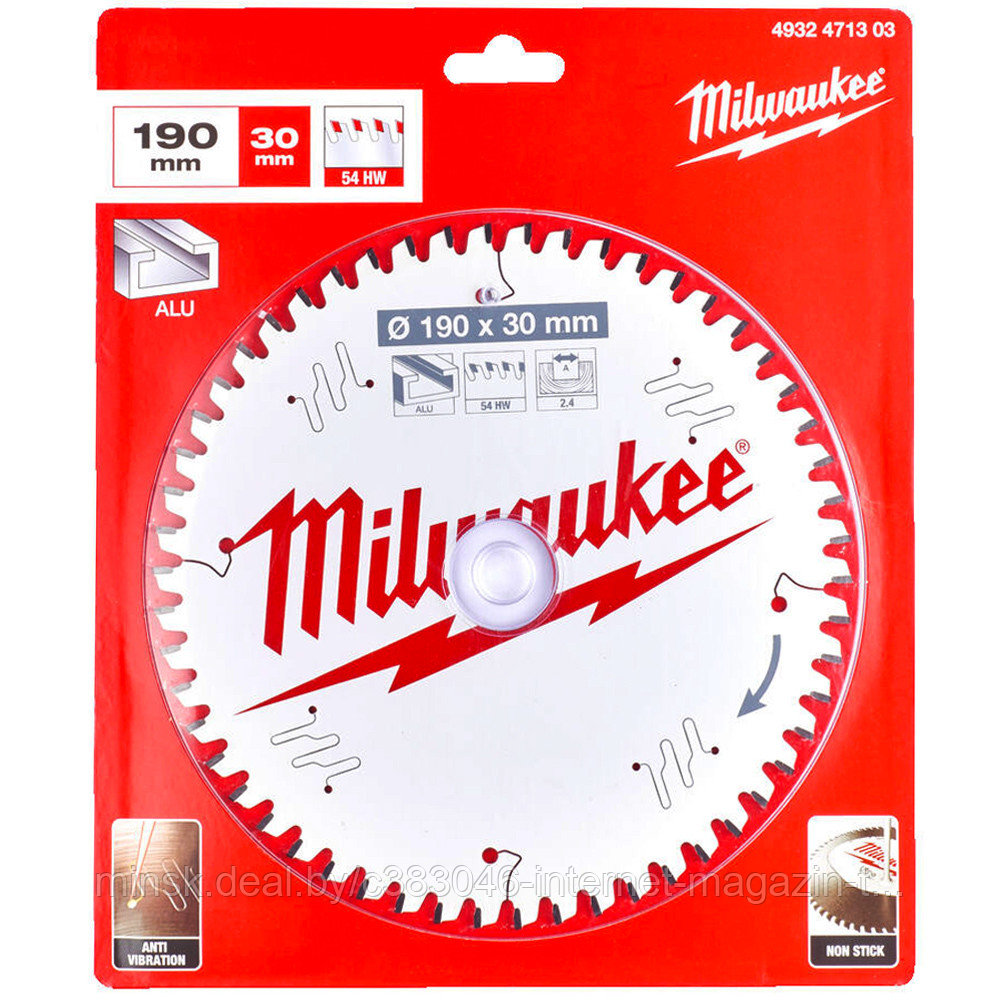 Пильный диск 190х2,4х30 мм Z54 по алюминию Milwaukee (4932471303) - фото 1 - id-p114594429