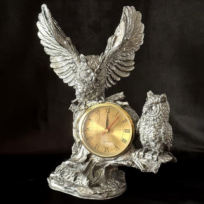 Настольные часы статуэтка «Пара сов» цвет: серебро - фото 1 - id-p194617775