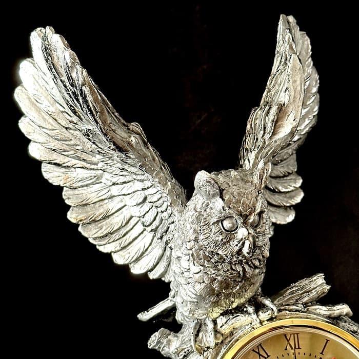 Настольные часы статуэтка «Пара сов» цвет: серебро - фото 2 - id-p194617775