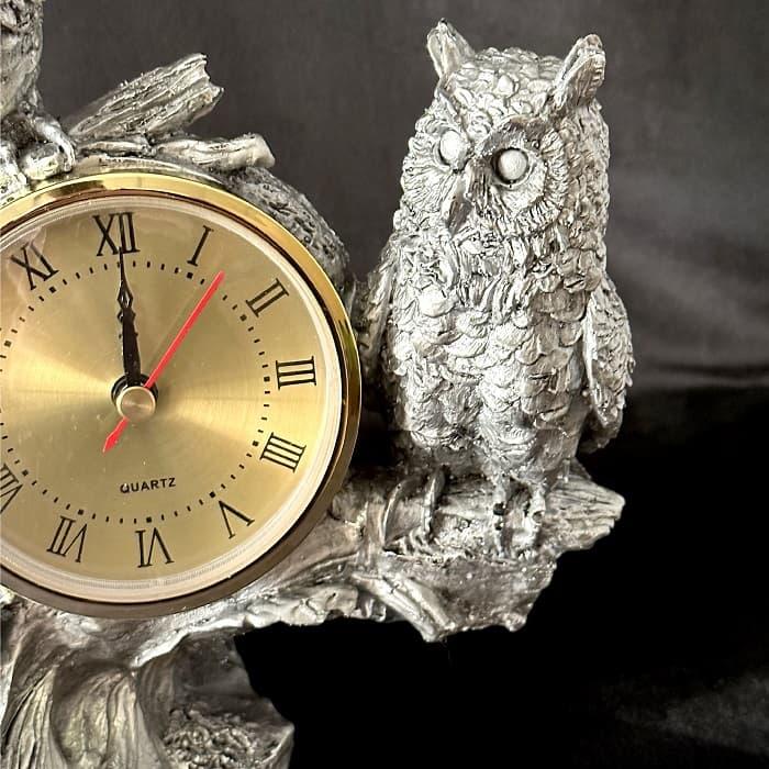 Настольные часы статуэтка «Пара сов» цвет: серебро - фото 3 - id-p194617775