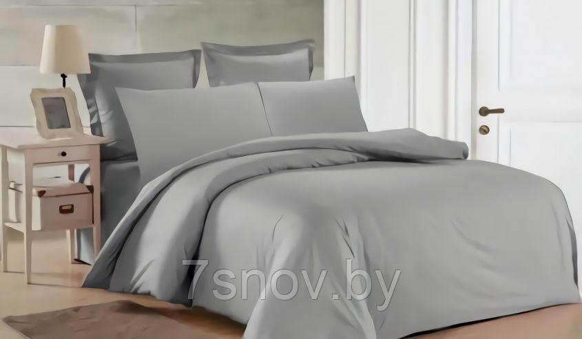 Однотонное постельное белье из сатина семейное цвет серый СонМаркет