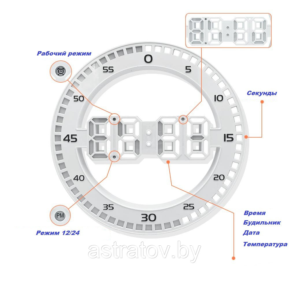 Часы электронные большие Интерьерные Белый квадрат - фото 4 - id-p194622078