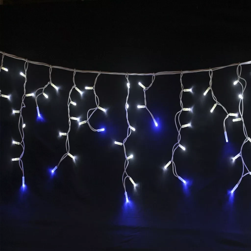 Уличная светодиодная гирлянда "Бахрома" Мерцание 3 метра / 100 LED / IP-54 / (белый/синий) - фото 1 - id-p168977077