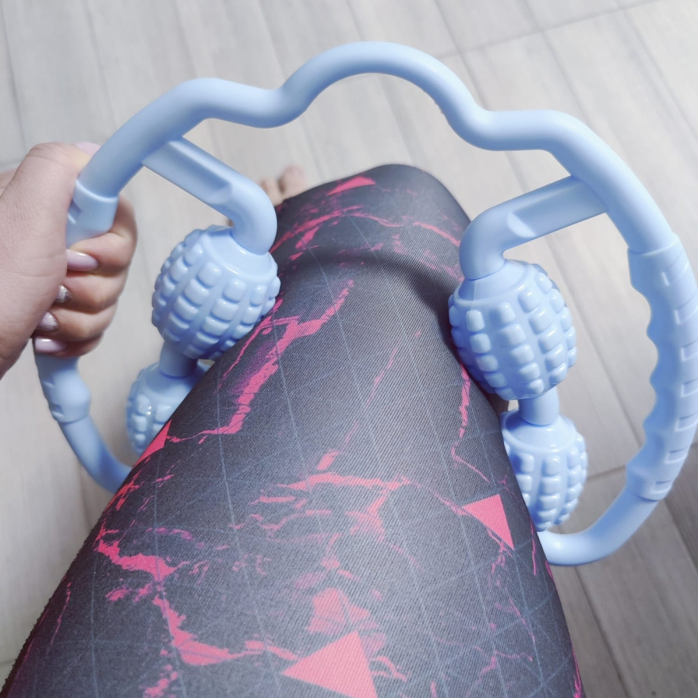 Роликовый ручной массажер универсальный (шея, тело, ноги, руки), 4 ролика ZEPMA MASSAGE Розовый - фото 4 - id-p194381309