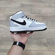 Кроссовки Nike Air Force 1 Mid Gray White Black с мехом, фото 2