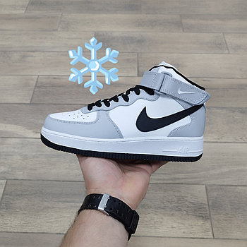 Кроссовки Nike Air Force 1 Mid Gray White Black с мехом