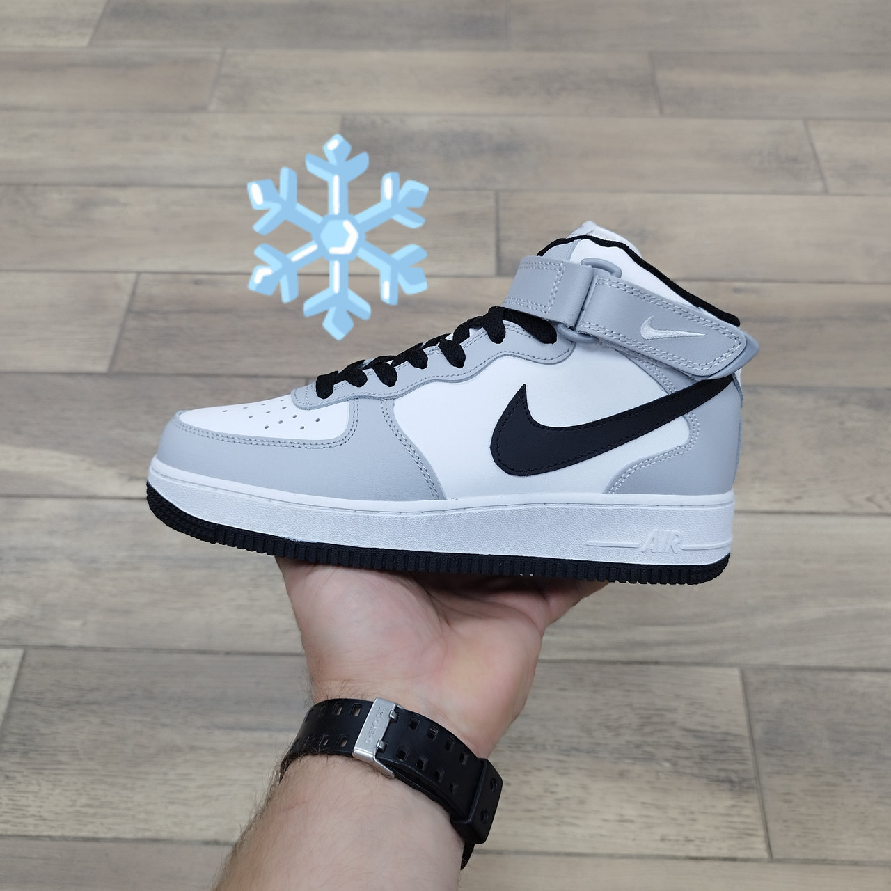 Кроссовки Nike Air Force 1 Mid Gray White Black с мехом - фото 1 - id-p194637014