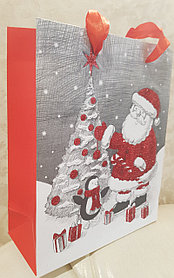 Новогодние пакеты НГ бумажные "Дед Мороз"    14 х 7 х 17 см. с глистером.